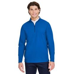 Devon & Jones DG410 Crownlux Performance Men's Windsor Welded Quarter-Zip T-Shirt in French Blue size Medium | Nylon/Spandex Blend