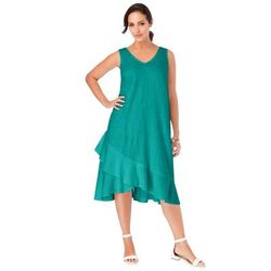 Plus Size Women's Linen Flounce Dress by Jessica London in Waterfall (Size 24 W)