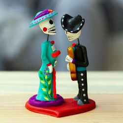 'Hand-Painted Music-Themed Romantic Day of The Dead Sculpture'