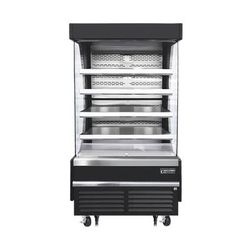 Everest Refrigeration EOMV-36-B-35-T 37 1/4" Vertical Open Air Cooler w/ 5 Levels, Black, 115v, 4 Steel Shelves, Glass Side Panels