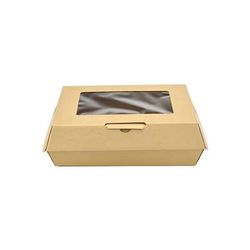 LK Packaging RF-TGWM ReadyFresh To Go Container w/ Window - 7 3/8" x 6 3/8" x 2 13/16", Kraft, Kraft Paperboard, Large, Brown