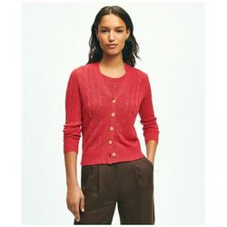 Brooks Brothers Women's Cable Knit Cardigan In Linen Sweater | Medium Red | Size Large
