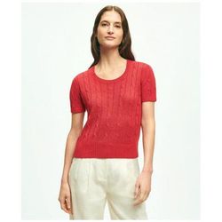 Brooks Brothers Women's Cable Knit Short-Sleeve Top In Linen Sweater | Medium Red