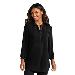 Port Authority LW713 Women's 3/4-Sleeve Textured Crepe Tunic in Deep Black size 4XL | Polyester