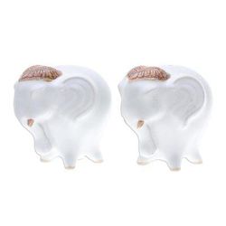 Calm Elephants in White,'Ceramic Elephant Salt and Pepper Shakers in White (Pair)'
