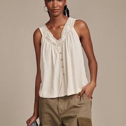 Lucky Brand Lace Trim Tank - Women's Clothing Tops Tank Top in Whisper White, Size S