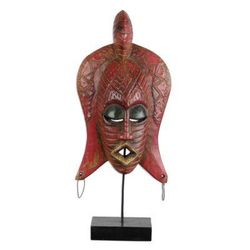 Fameye,'Deep Rose Colored African Wood Mask on Stand'