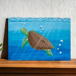 Let's Save Them,'Acrylic on Canvas Painting of a Sea Turtle from El Salvador'
