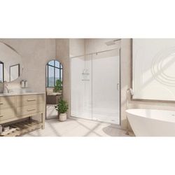 Dreamline DreamLine Flex 36 inch D x 60 inch W x 78 3/4 inch H Semi-Frameless Pivot Shower Door in Brushed Nickel, Right Drain Shower Base, and Wall Kit in White D2226036XXR0004