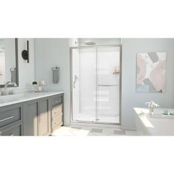 Dreamline DreamLine Infinity-Z 36 inch D x 48 inch W x 78 3/4 inch H Semi-Frameless Sliding Shower Door in Brushed Nickel and Clear Glass, Shower Base, and Wall Kit in White D2094836XXC0004