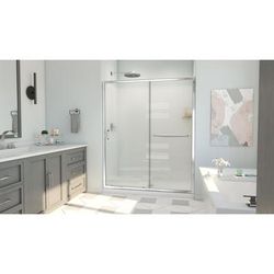 Dreamline DreamLine Infinity-Z 30 inch D x 60 inch W x 78 3/4 inch H Semi-Frameless Sliding Shower Door in Chrome and Frosted Glass, Center Drain Shower Base, and Wall Kit in White D2096030XFC0001