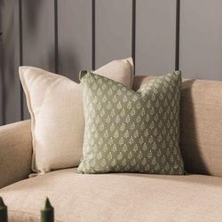 Adonis 18" Square Cottage Cotton Medium Green/Ivory Throw Pillow - Boutique Rugs