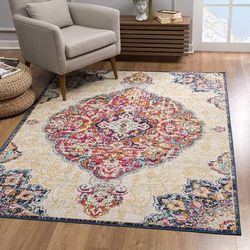 2' X 13' Cream Decorative Medallion Runner Rug - 3'6" Round