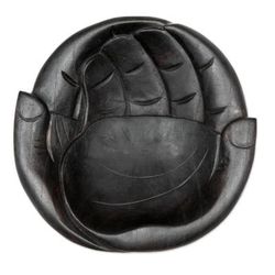 Receiving Hands,'Hand-Carved Black Hand-Shaped Suar Wood Catchall'