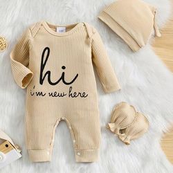 TEMU Infant Casual Outfit - " Long Sleeve Romper & Hat & Gloves Baby Boys And Girls Set Clothes