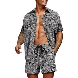 Per uomo Grafico Foglia di palma Piante Tropicali 2 pezzi Set di camicie Camicia hawaiana estiva Manica Corta Pantaloni corti Collo ripiegato Designer Spiaggia Vacanza Casuale Quotidiano 3D Estate