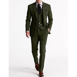 Completo da uomo vintage in tweed a spina di pesce, composto da tre pezzi: blazer, gilet e pantaloni, abito formale da cerimonia, da lavoro, autunno/inverno, stile classico.