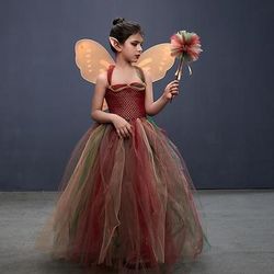 Vestito Costume Cosplay Tutu Fiaba Principessa Elfo Cosplay Bambini Ragazze Carnevale Mascherata martedì grasso Feste Halloween Performance Vestirsi