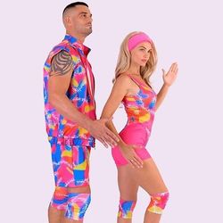 coppie film rollerblade abiti bambole tute rosa shocking uomo donna coppia cosplay costume halloween carnevale mascherata
