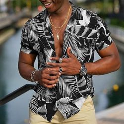 Per uomo Foglie Piante Tropicali Camicia Camicia hawaiana estiva Camicia Aloha Manica Corta Camicia Colletto cubano Sport Moda Streetwear All'aperto Casuale Camicia hawaiana Nero Giallo Rosso S M L