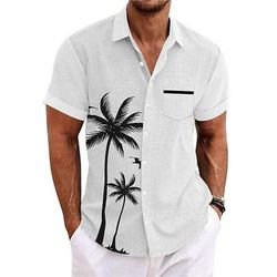 Per uomo Albero di Cocco Piante Tropicali Camicia Camicia hawaiana estiva Camicia Aloha Maniche Corte Camicia Collo ripiegato Sport Moda Streetwear All'aperto Streetwear Quotidiano Nero Bianco Blu S