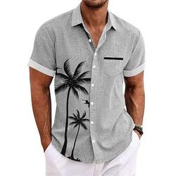 Per uomo Albero di Cocco Piante Tropicali Camicia Camicia hawaiana estiva Camicia Aloha Maniche Corte Camicia Collo ripiegato Sport Moda Streetwear All'aperto Streetwear Quotidiano Nero Bianco Blu S
