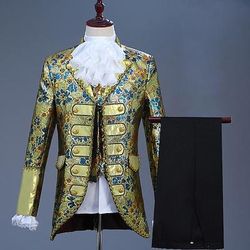 Cappotto Canottiera Pantalone Retrò Vintage Medievale Cappotto Corsetto Pantaloni Principe Aristocratico Stampa Tuta Completo Pantalone Costume Per uomo Natale Carnevale Capodanno Feste Giubileo di