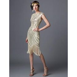 Anni Ruggenti Anni 1920 Lunghezza al ginocchio Vestito Abito Flapper Abito da Ballo Cortissima Il grande Gatsby Charleston Paillettes Patchwork Scollo Tondo Costume Per donna Balli di fine anno Festa