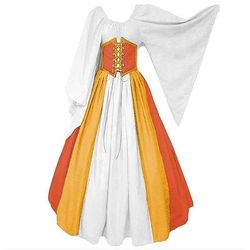 Retrò Vintage Medievale Rinascimento Vestito Camicia da notte Soprabito Signora Vichingo Elfico Blocco di colori Costume Per donna Celtico Fantasia Carnevale Mascherata Feste Casual Quotidiano Adulti