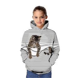 Da ragazza 3D Animali Gatto Felpa con cappuccio Manica lunga Stampa 3D Primavera Autunno Inverno Di tendenza Streetwear Adorabile Bambino 3-12 anni Esterno Giornaliero Al coperto Standard