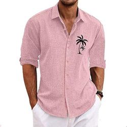 Per uomo Albero di Cocco Piante Tropicali Camicia Camicia hawaiana estiva Camicia Aloha Manica Lunga Camicia Collo ripiegato Moda Streetwear Designer All'aperto Streetwear Casuale Nero Bianco Rosa S