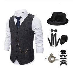 Vintage Anni 1920 Abiti Costume da festa Il grande Gatsby Costume Per uomo Feste Serata Formale Festa Sera Adulti Cravatta Gilet Cappello