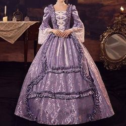 Vintage Principessa Periodo coloniale Maxi Vestito Normale A sbuffo Cenerentola Sposa Principessa Scollo a V Costume Tutti Reale Halloween Carnevale Mascherata Feste Matrimonio Halloween Adulti