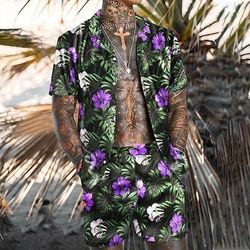 Per uomo Floreale Fiori tropicali Piante Tropicali 2 pezzi Set di camicie Camicia hawaiana estiva Manica Corta Pantaloni corti Collo ripiegato Moda Hawaiano Designer All'aperto Vacanza Casuale Stampa