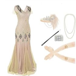 Anni Ruggenti Anni 1920 Lunghezza alla caviglia Vestito Abito da sera Abiti Maniche corte Il grande Gatsby Taglie Forti Invitato al matrimonio Frangia con nappe Nappa Scollo a V Costume Per donna
