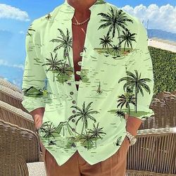 Per uomo Albero di Cocco Piante Tropicali Camicia Camicia hawaiana estiva Camicia Aloha Manica Lunga Camicia Collo alla coreana Moda Designer Casual All'aperto Vacanza Streetwear Bianco Rosa Blu S M L