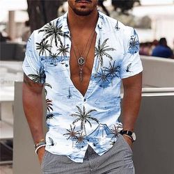 Per uomo Albero di Cocco Aloha Piante Tropicali Camicia Camicia hawaiana estiva Manica Corta Camicia Collo ripiegato Moda Hawaiano Designer All'aperto Streetwear Casuale Rosa chiaro Bianco Giallo