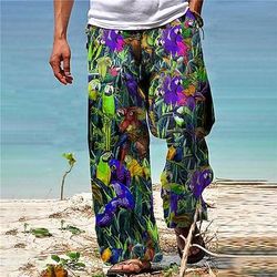 Per uomo Pantaloni Pantaloni estivi Pantaloni da spiaggia A cordoncino Vita elastica Gamba dritta Animali Piante Stampe astratte Comfort Informale Giornaliero Per eventi Hawaiano Originale Nero Giallo