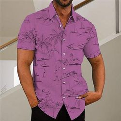Per uomo Albero di Cocco Graffiti Piante Tropicali Camicia Camicia hawaiana estiva Camicia Aloha Manica Corta Camicia Collo ripiegato Moda Designer Casual All'aperto Streetwear Casuale Bianco Giallo