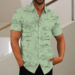 Per uomo Albero di Cocco Graffiti Piante Tropicali Camicia Camicia hawaiana estiva Camicia Aloha Manica Corta Camicia Collo ripiegato Moda Designer Casual All'aperto Streetwear Casuale Bianco Giallo