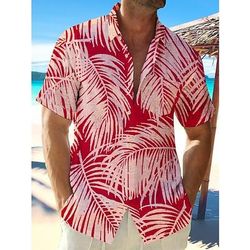 Per uomo Albero di Cocco Piante Tropicali Camicia Camicia hawaiana estiva Camicia Aloha Maniche Corte Camicia Collo ripiegato Tropicale Moda Streetwear Streetwear Casuale Quotidiano Nero Nero Rosso