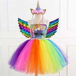 Settimana del libro 2026 Regina delle nevi Unicorno Vestito Ali Fascia Danza stretto Tutù Abito da vacanza for Ragazze Bambini Bambino (1-4 anni) Natale Carnevale Capodanno Matrimonio Ospite di nozze