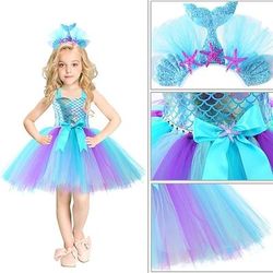 Sirena Coda da Sirena Ariel Aqua Princess Abito da damigella Costume per festa a tema Abiti in tulle Cosplay for Ragazze Bambini Carnevale Mascherata Settimana del libro Matrimonio Ospite di nozze