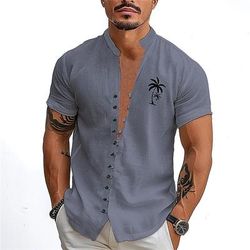 Per uomo Palma Piante Tropicali Camicia hawaiana estiva Camicia Aloha Camicie Stampate Maniche Corte Camicia Colletto Mao Hawaiano Resort Vacanza Ferie Abbigliamento quotidiano Blu Verde Cachi S M L