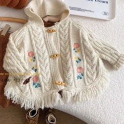 Maglione cappotto coreano abbigliamento per bambini autunno ragazze ricamo maglieria bambini