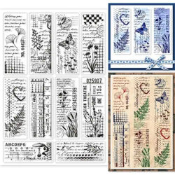 1pcs Plants Pattern Transparent Stamps Flower Text Reuse Clear Stamps Tiny Vintage Style Silicone Clear Stamp