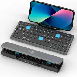 Black Pocket Foldable Mobile Phone Keyboard With Stand Holder Rechargeable Folding Keyboard for