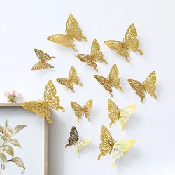 12/24 pz 3D Butterfies Wall Sticker oro rosa oro argento farfalla libellula decalcomania murale