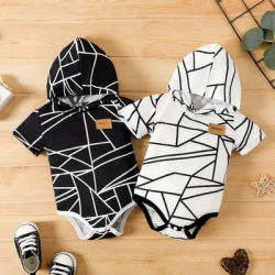 PatPat Baby Boy/Girl Badge Detail Allover Geo Print pagliaccetto a maniche corte con cappuccio