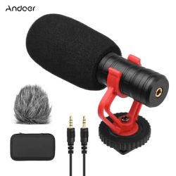 Andoer Camera Microphone Cardioid Condenser Mic with 3.5mm Port Anti-Shock Mount Sponge & Furry Windshield Carrying Case Record